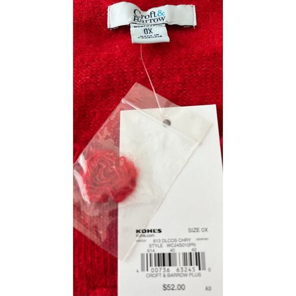 CROFT & BARROW LONG SLEEVE PULL-OVER ROUND NECK SWEATER, WOMENS, 0X (14W), RED - Picture 9 of 12